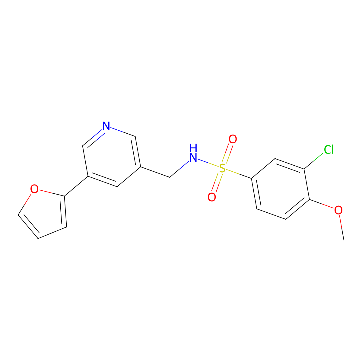 3-chloro-N-((5-(furan-2-yl)pyridin-3-yl)methyl)-4-methoxybenzenesulfonamide molecular structure, CAS 2034466-79-8