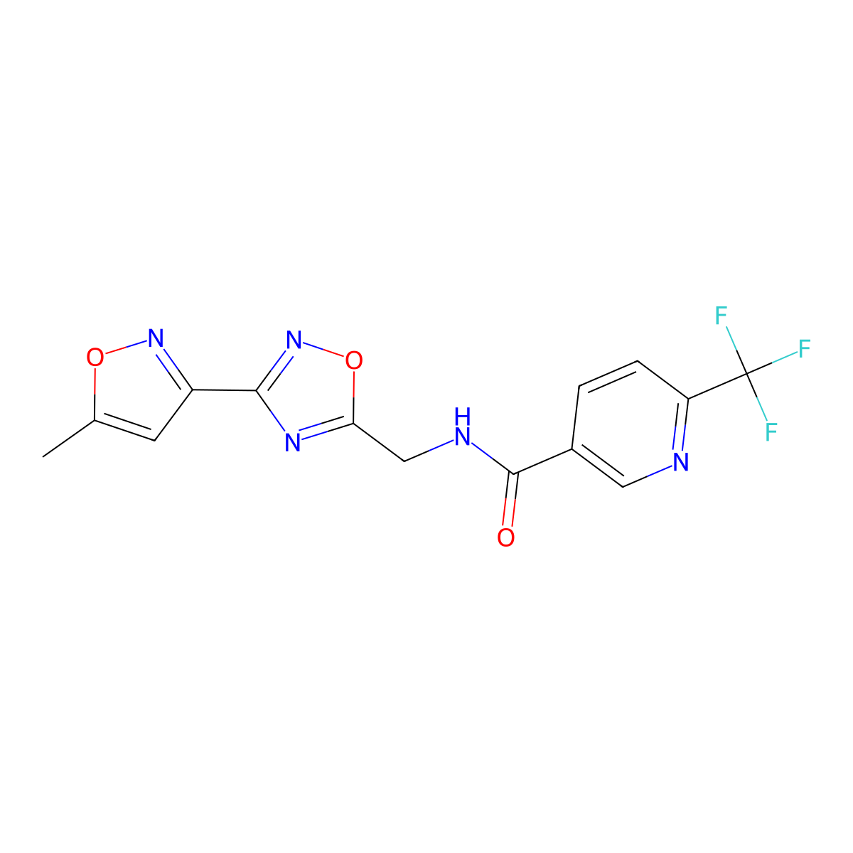 N-((3-(5-methylisoxazol-3-yl)-1,2,4-oxadiazol-5-yl)methyl)-6-(trifluoromethyl)nicotinamide molecular structure, CAS 2034466-80-1