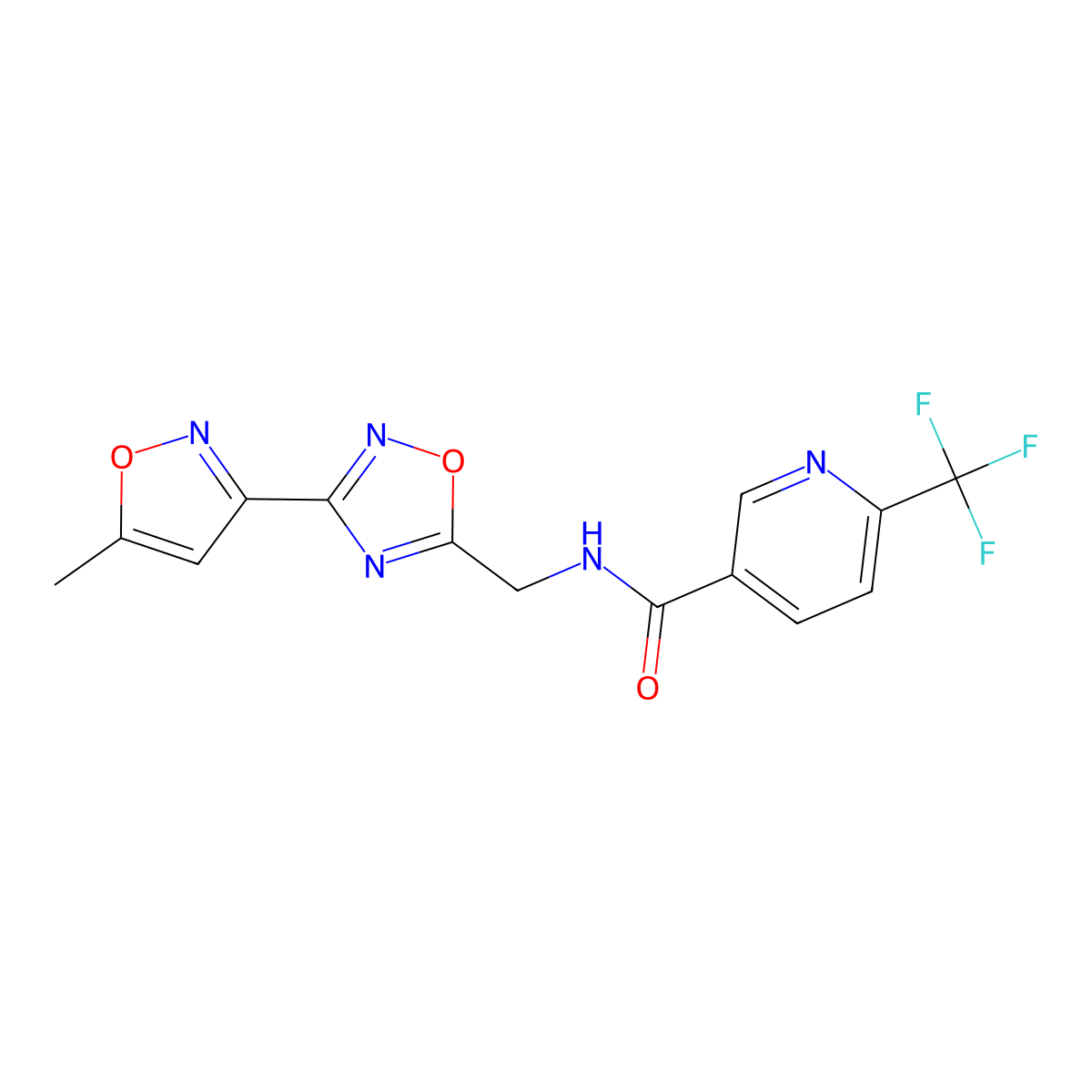 N-((3-(5-methylisoxazol-3-yl)-1,2,4-oxadiazol-5-yl)methyl)-6-(trifluoromethyl)nicotinamide molecular structure, CAS 2034466-80-1
