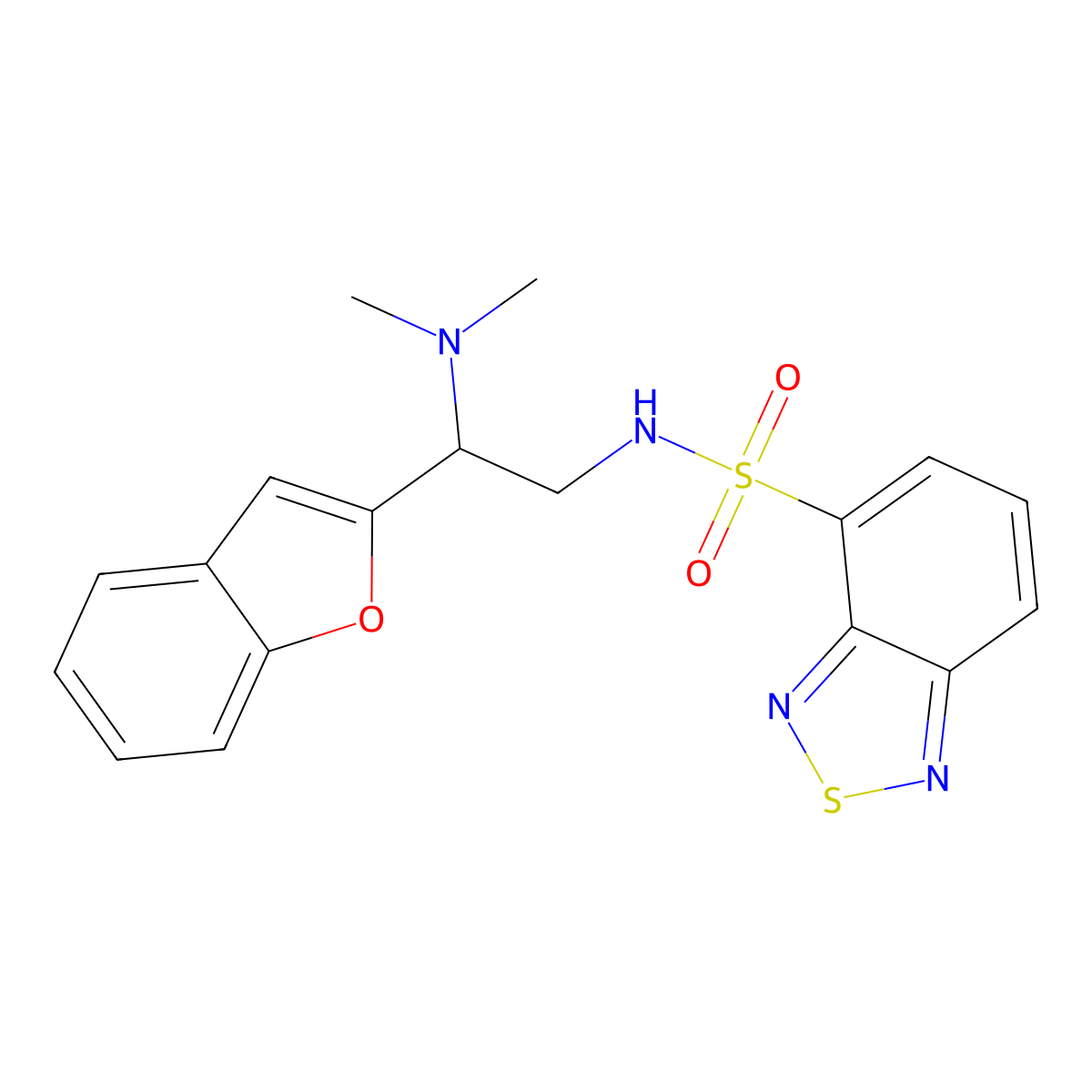 N-(2-(benzofuran-2-yl)-2-(dimethylamino)ethyl)benzo[c][1,2,5]thiadiazole-4-sulfonamide molecular structure, CAS 2034466-81-2