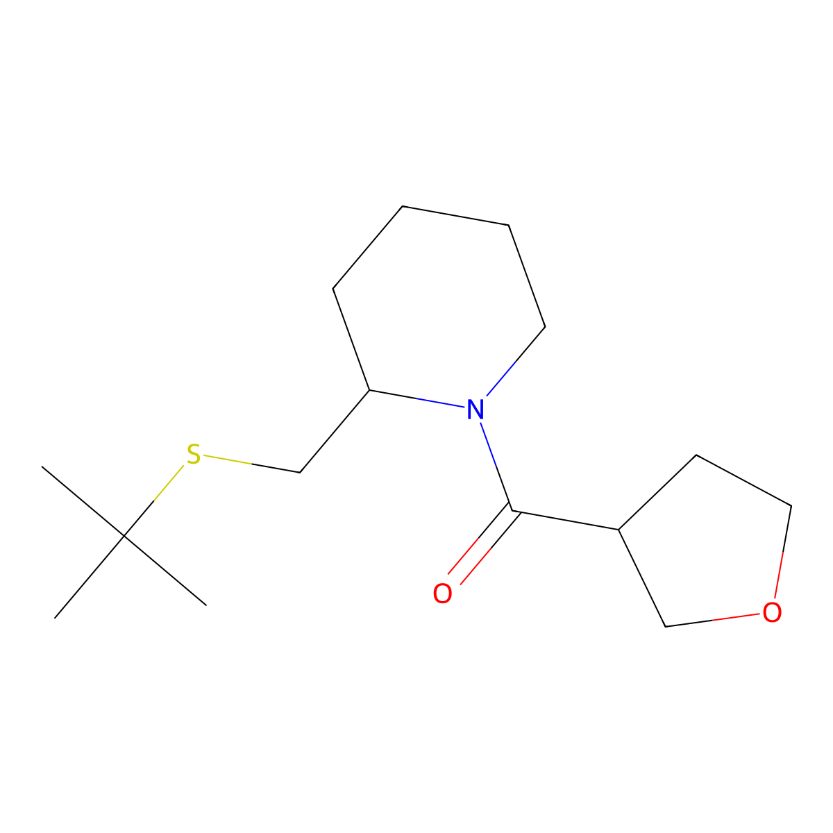 (2-((Tert-butylthio)methyl)piperidin-1-yl)(tetrahydrofuran-3-yl)methanone molecular structure, CAS 2034466-83-4