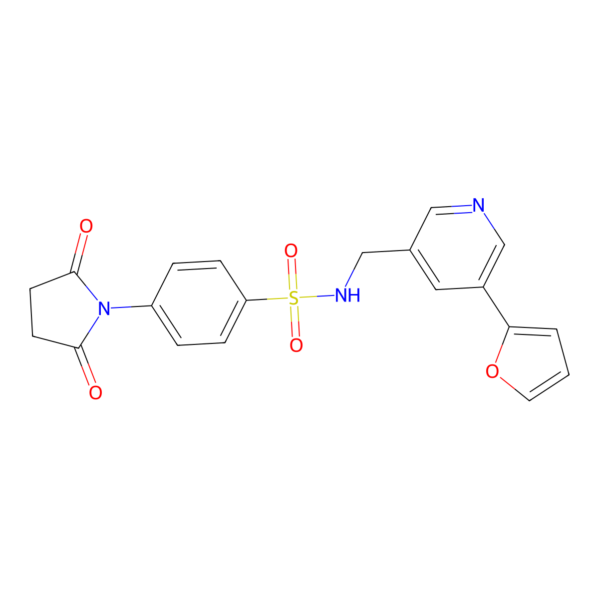4-(2,5-dioxopyrrolidin-1-yl)-N-((5-(furan-2-yl)pyridin-3-yl)methyl)benzenesulfonamide molecular structure, CAS 2034466-85-6