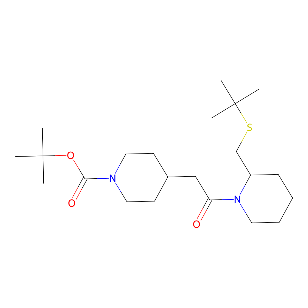 Tert-butyl 4-(2-(2-((tert-butylthio)methyl)piperidin-1-yl)-2-oxoethyl)piperidine-1-carboxylate molecular structure, CAS 2034466-89-0