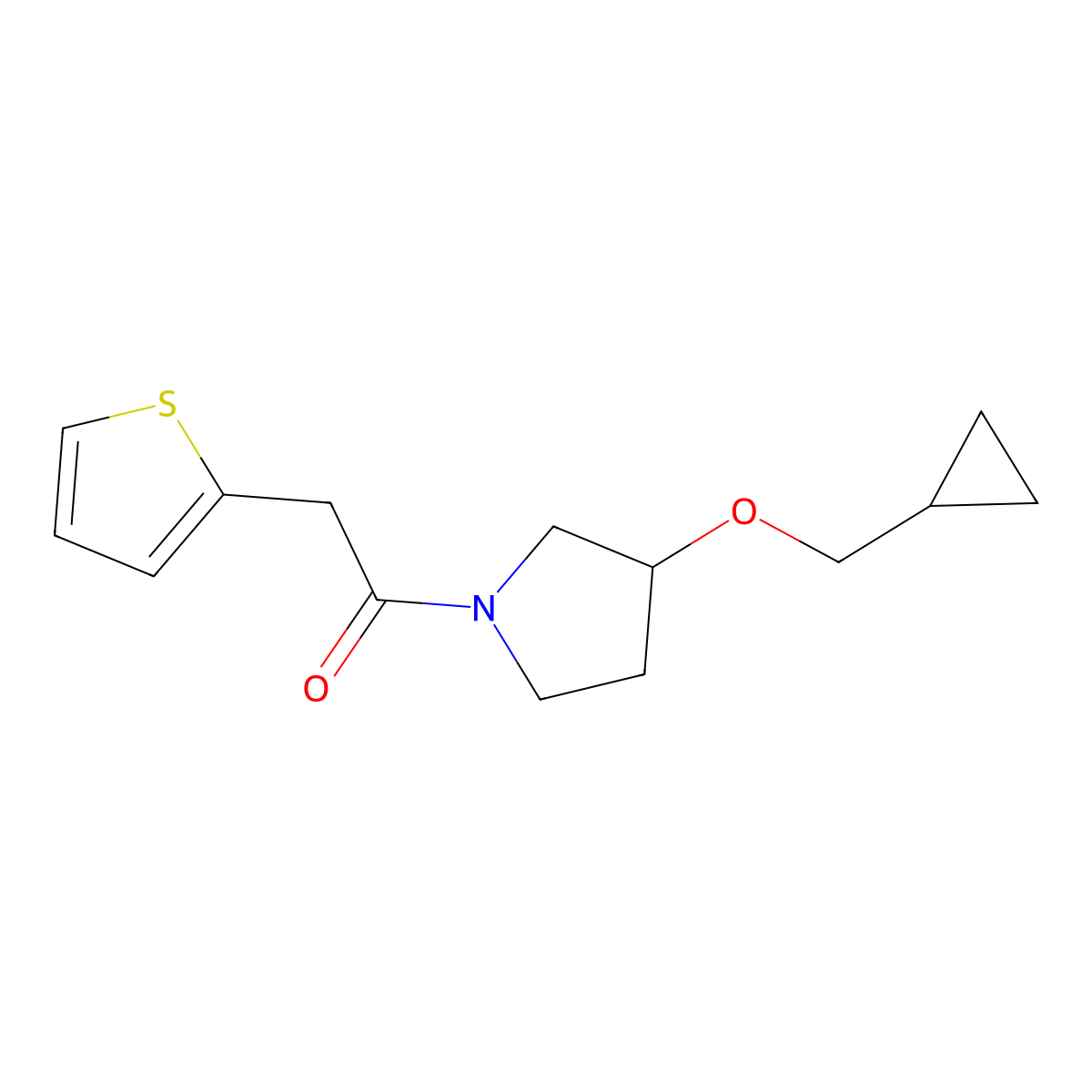 1-(3-(Cyclopropylmethoxy)pyrrolidin-1-yl)-2-(thiophen-2-yl)ethanone molecular structure, CAS 2034466-90-3