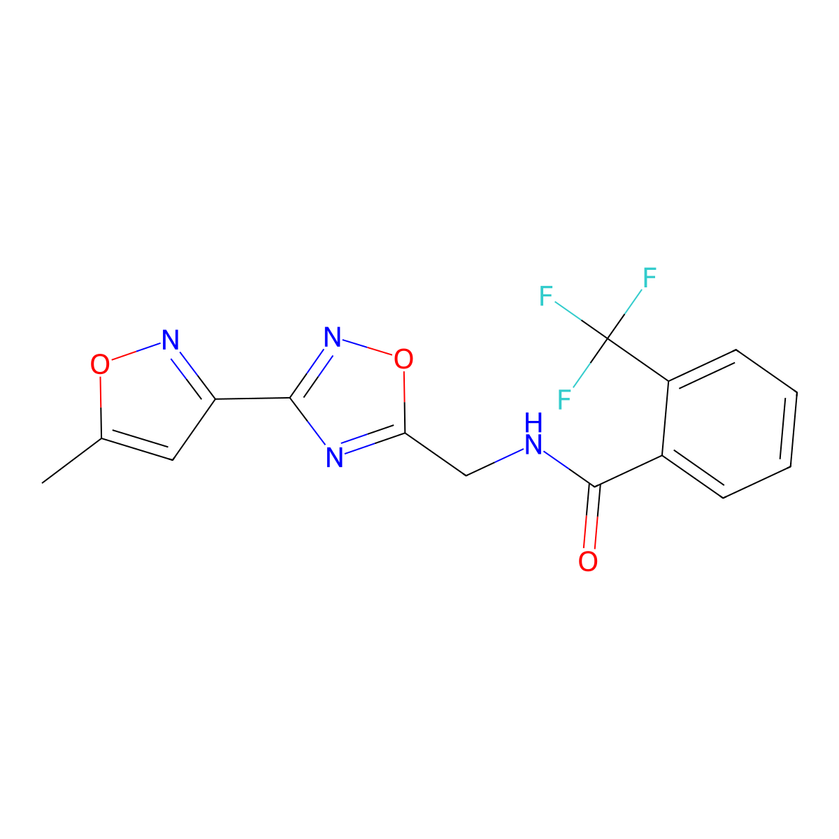 N-((3-(5-methylisoxazol-3-yl)-1,2,4-oxadiazol-5-yl)methyl)-2-(trifluoromethyl)benzamide molecular structure, CAS 2034466-93-6