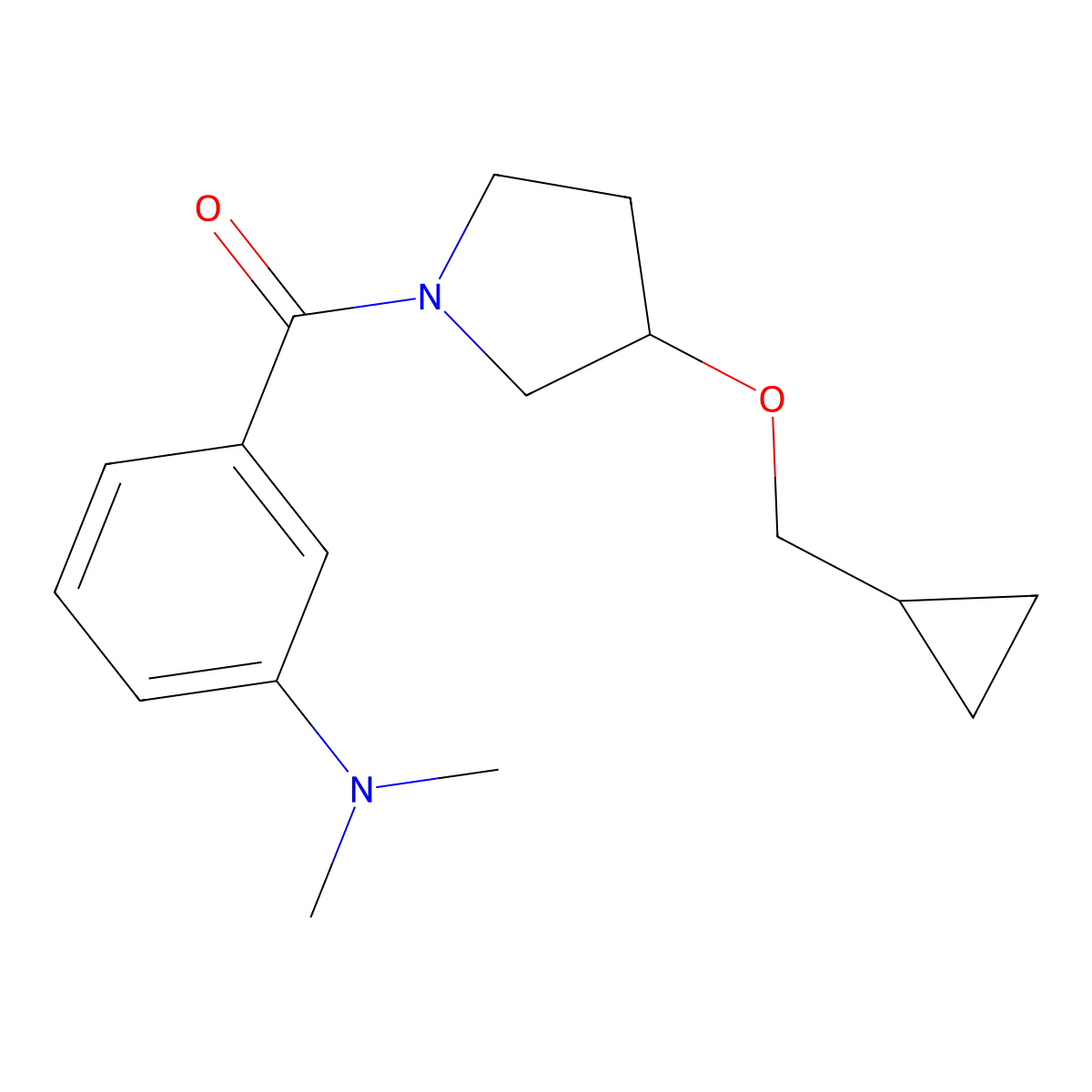 (3-(Cyclopropylmethoxy)pyrrolidin-1-yl)(3-(dimethylamino)phenyl)methanone molecular structure, CAS 2034466-94-7