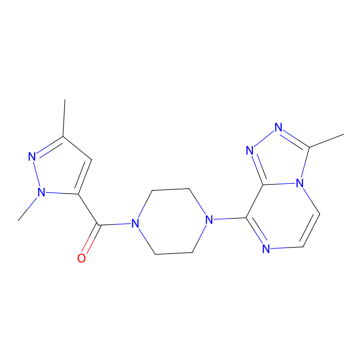 (1,3-dimethyl-1H-pyrazol-5-yl)(4-(3-methyl-[1,2,4]triazolo[4,3-a]pyrazin-8-yl)piperazin-1-yl)methanone molecular structure, CAS 2034466-98-1