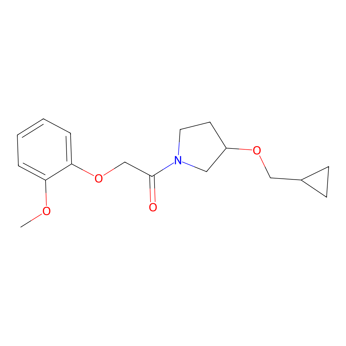 1-(3-(Cyclopropylmethoxy)pyrrolidin-1-yl)-2-(2-methoxyphenoxy)ethanone molecular structure, CAS 2034467-04-2