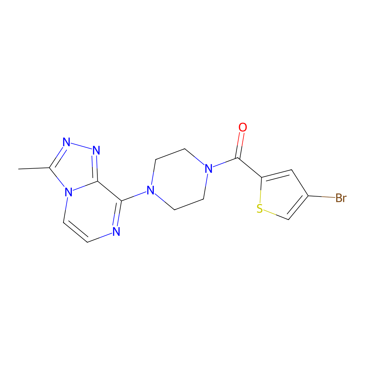(4-Bromothiophen-2-yl)(4-(3-methyl-[1,2,4]triazolo[4,3-a]pyrazin-8-yl)piperazin-1-yl)methanone molecular structure, CAS 2034467-07-5