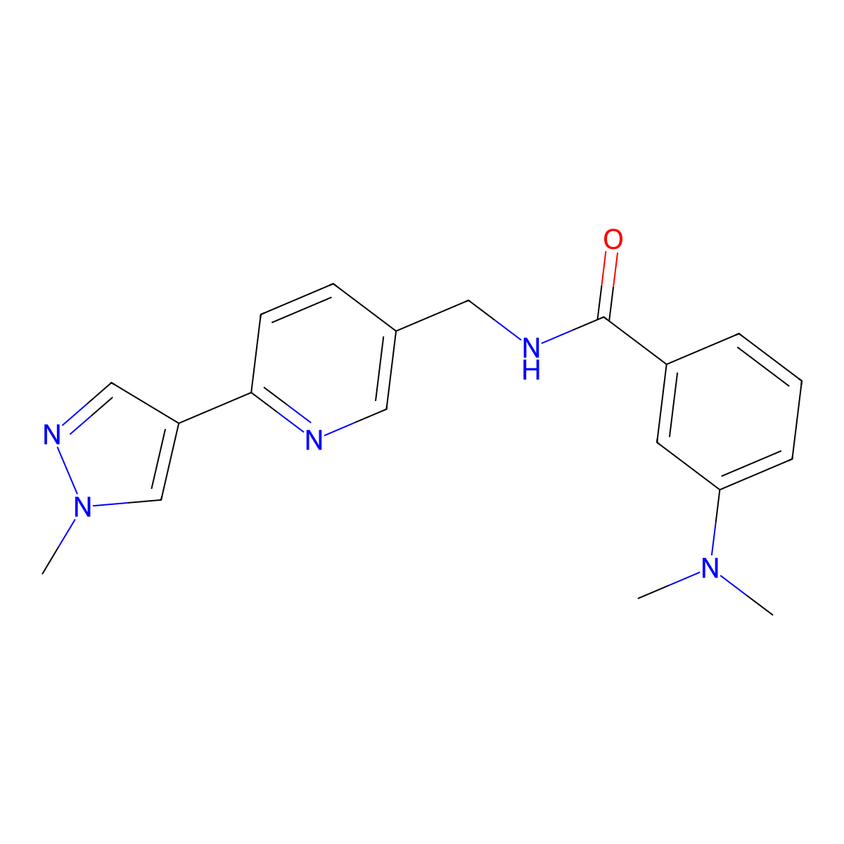 3-(dimethylamino)-N-((6-(1-methyl-1H-pyrazol-4-yl)pyridin-3-yl)methyl)benzamide molecular structure, CAS 2034467-17-7