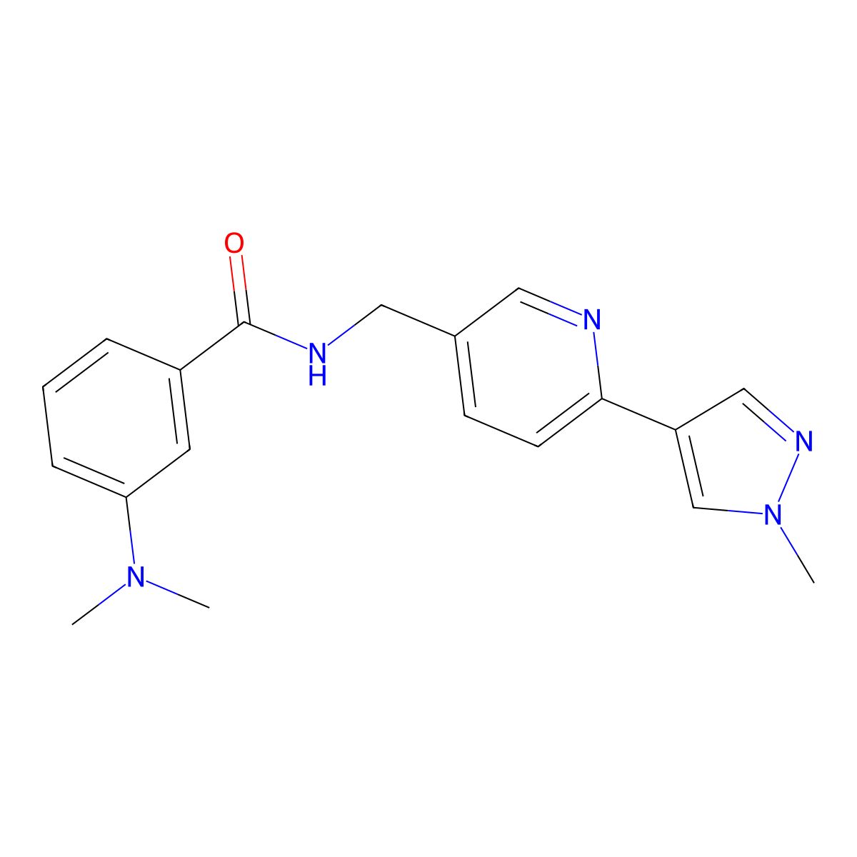 3-(dimethylamino)-N-((6-(1-methyl-1H-pyrazol-4-yl)pyridin-3-yl)methyl)benzamide molecular structure, CAS 2034467-17-7