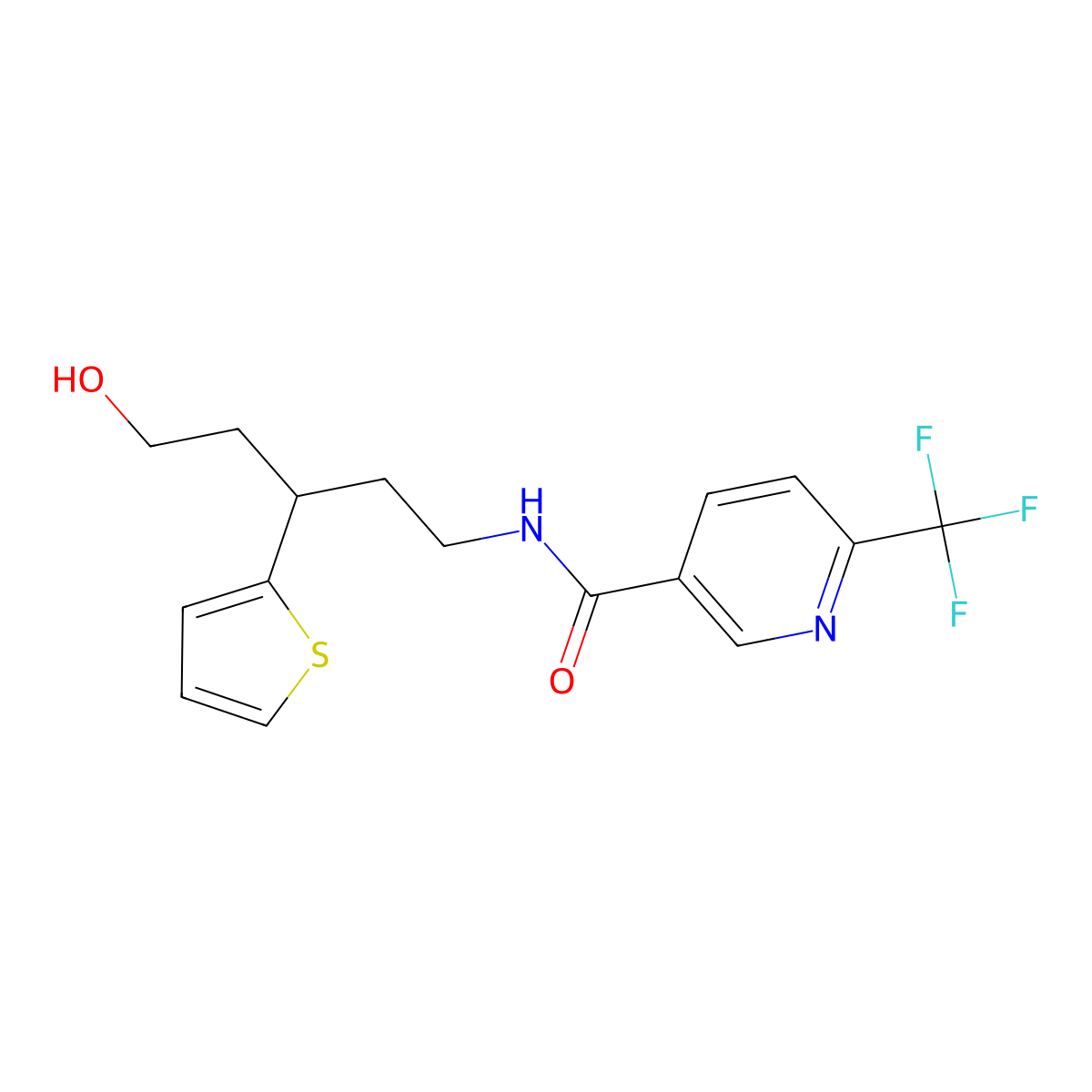 N-(5-hydroxy-3-(thiophen-2-yl)pentyl)-6-(trifluoromethyl)nicotinamide molecular structure, CAS 2034467-21-3