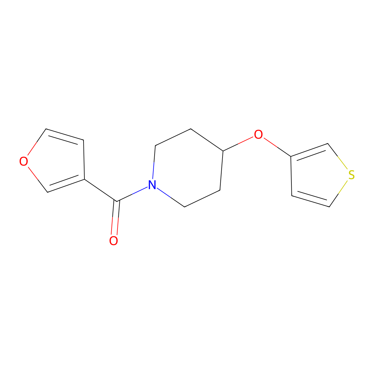 Furan-3-yl(4-(thiophen-3-yloxy)piperidin-1-yl)methanone molecular structure, CAS 2034467-23-5