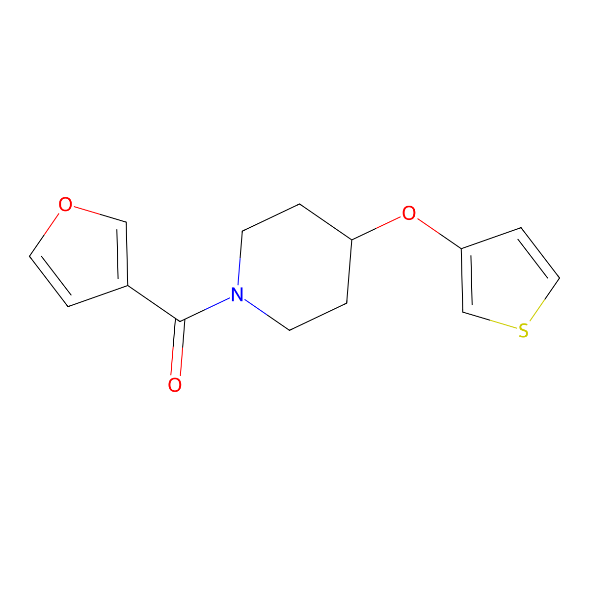 Furan-3-yl(4-(thiophen-3-yloxy)piperidin-1-yl)methanone molecular structure, CAS 2034467-23-5