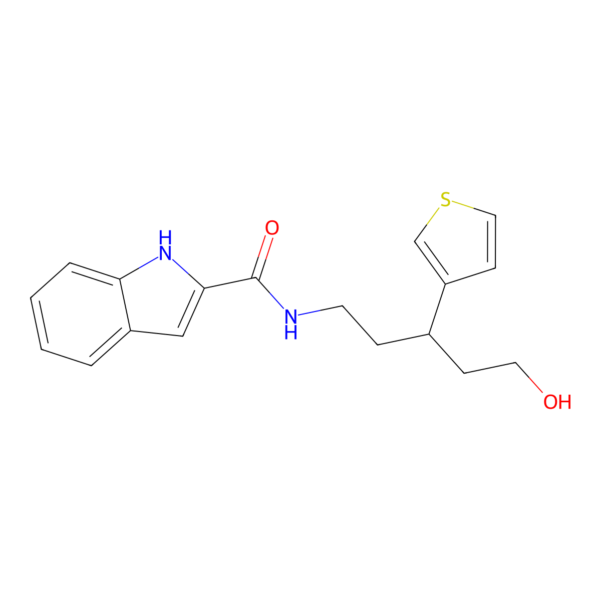 N-[5-hydroxy-3-(thiophen-3-yl)pentyl]-1H-indole-2-carboxamide molecular structure, CAS 2034467-25-7