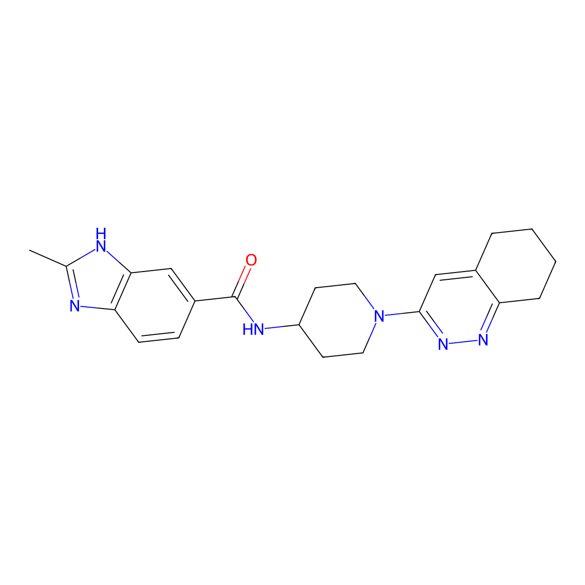 2-methyl-N-(1-(5,6,7,8-tetrahydrocinnolin-3-yl)piperidin-4-yl)-1H-benzo[d]imidazole-6-carboxamide molecular structure, CAS 2034467-27-9