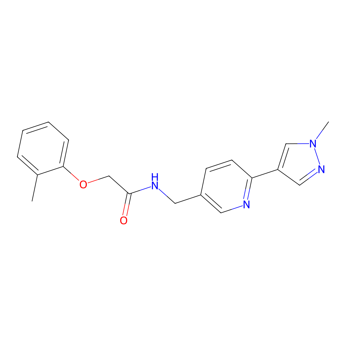N-((6-(1-methyl-1H-pyrazol-4-yl)pyridin-3-yl)methyl)-2-(o-tolyloxy)acetamide molecular structure, CAS 2034467-30-4