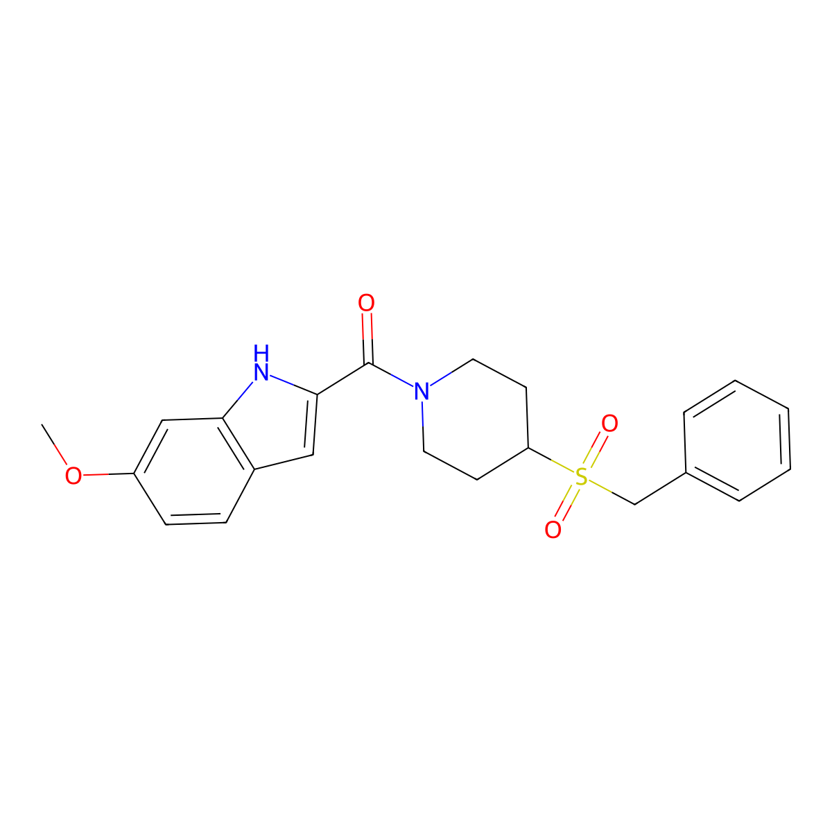 (4-(benzylsulfonyl)piperidin-1-yl)(6-methoxy-1H-indol-2-yl)methanone molecular structure, CAS 2034467-33-7