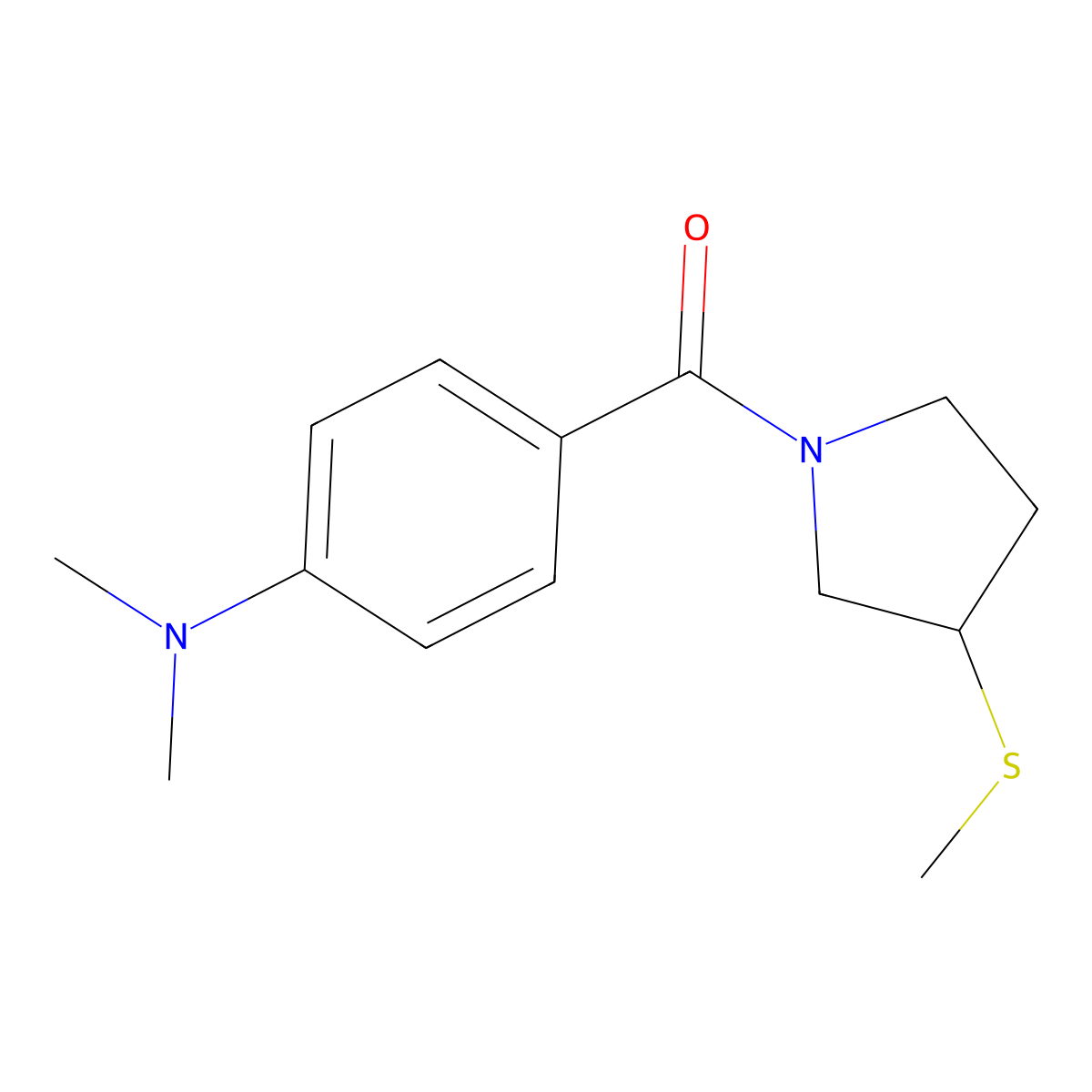 (4-(Dimethylamino)phenyl)(3-(methylthio)pyrrolidin-1-yl)methanone molecular structure, CAS 2034467-34-8