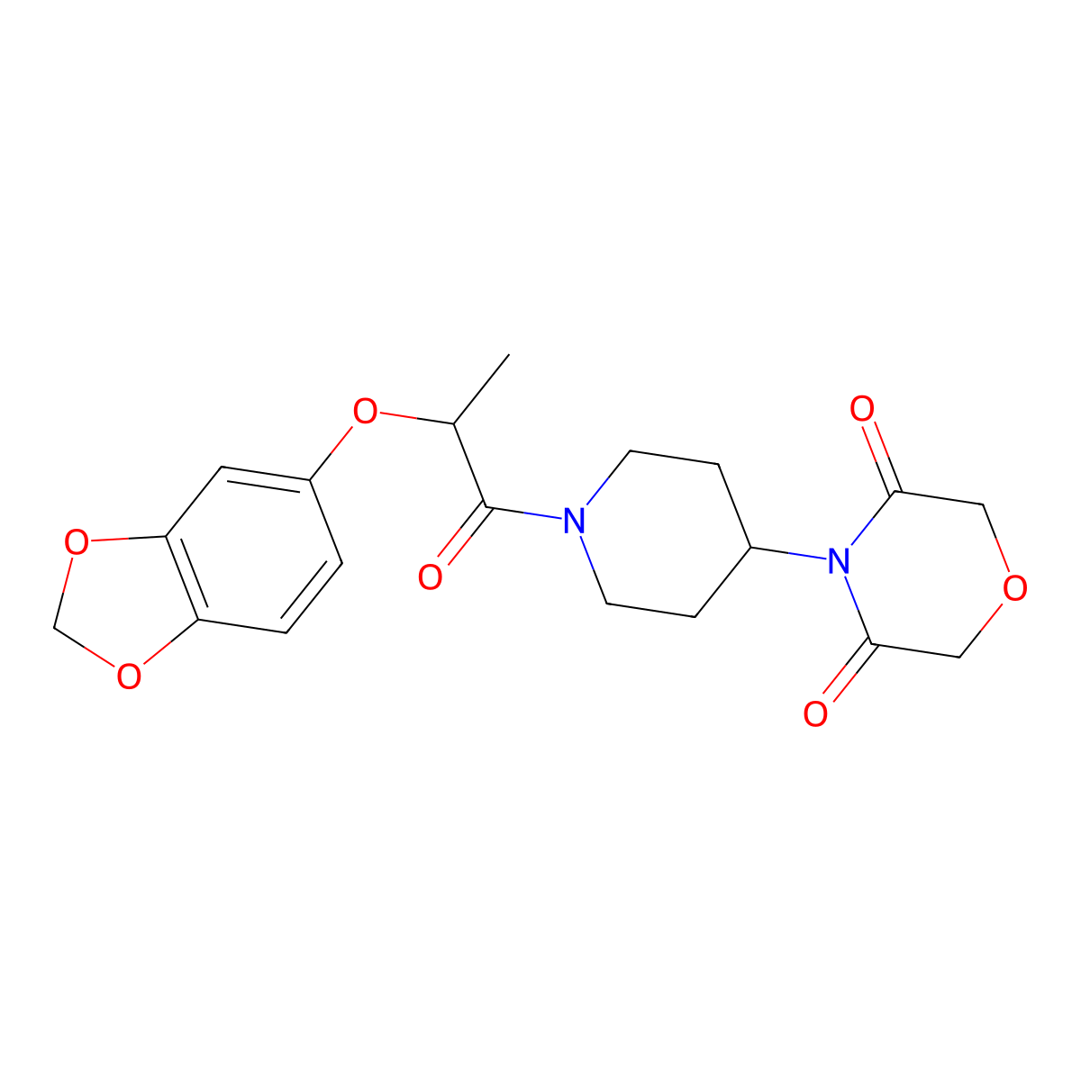 4-(1-(2-(Benzo[d][1,3]dioxol-5-yloxy)propanoyl)piperidin-4-yl)morpholine-3,5-dione molecular structure, CAS 2034467-36-0