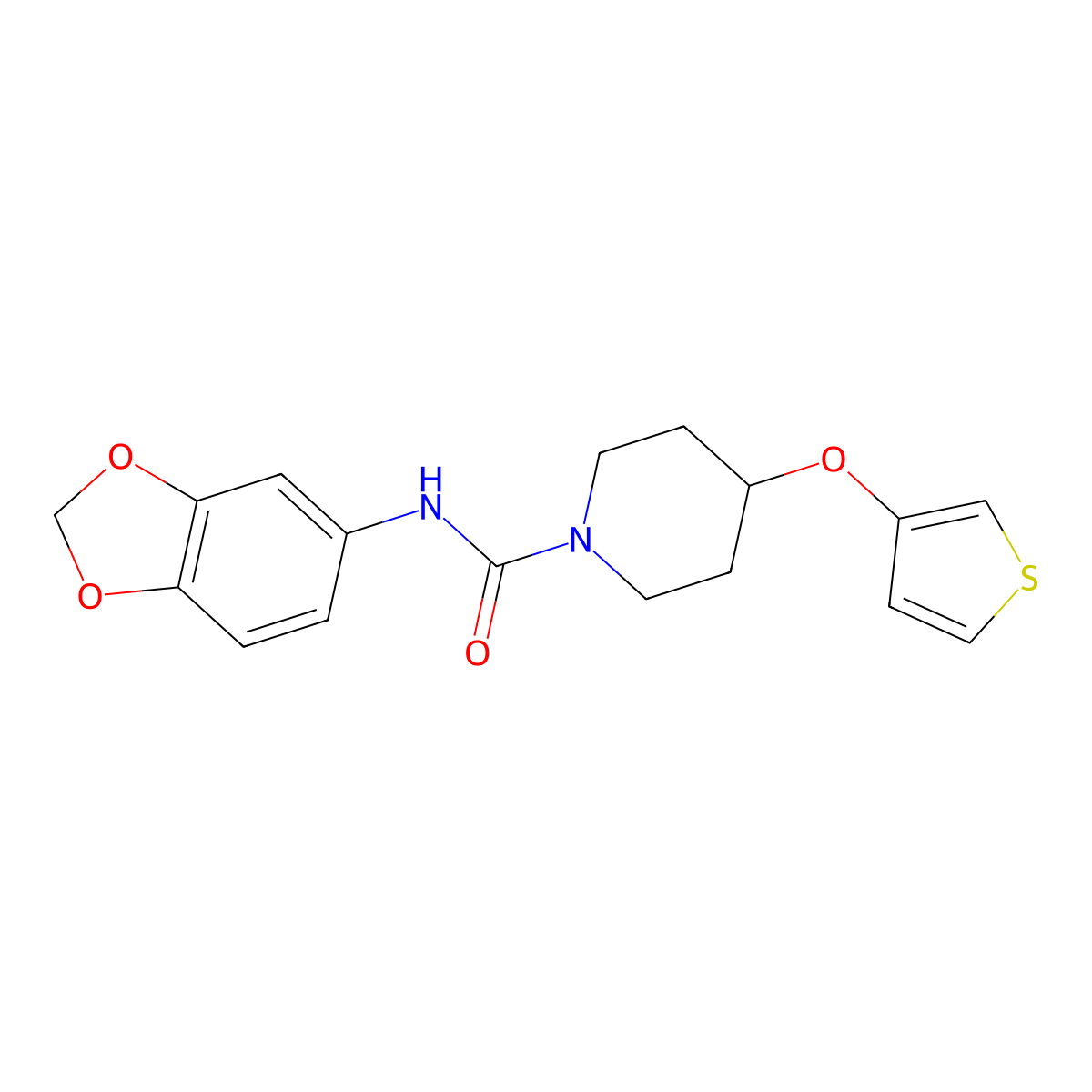 N-(benzo[d][1,3]dioxol-5-yl)-4-(thiophen-3-yloxy)piperidine-1-carboxamide molecular structure, CAS 2034467-37-1