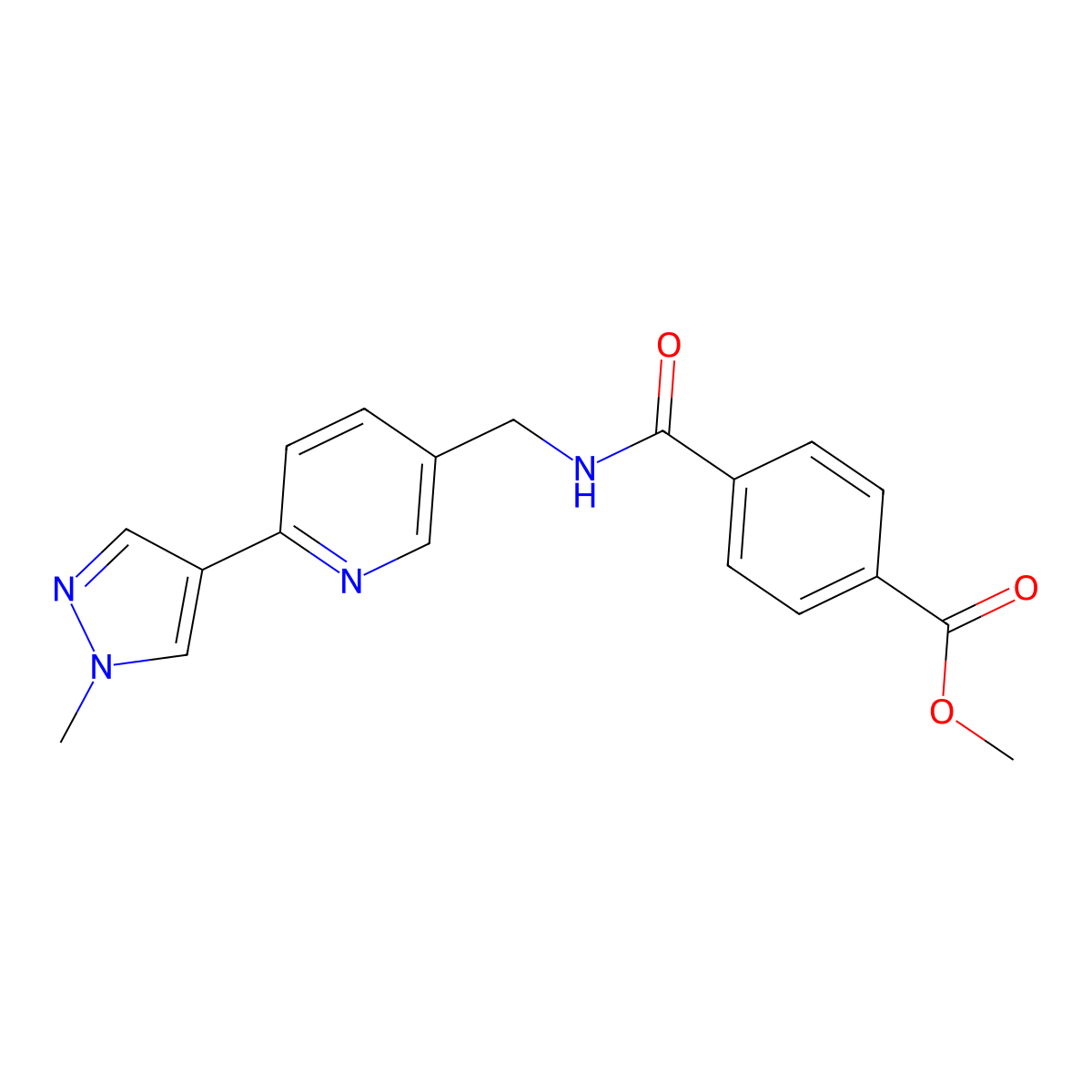methyl 4-({[6-(1-methyl-1H-pyrazol-4-yl)pyridin-3-yl]methyl}carbamoyl)benzoate molecular structure, CAS 2034467-38-2