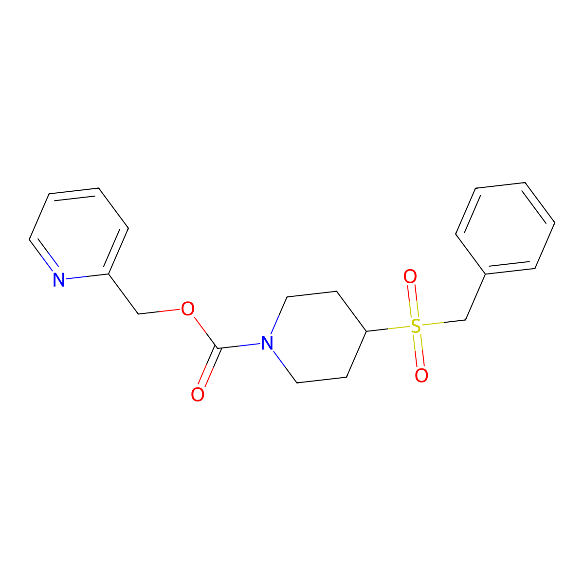 Pyridin-2-ylmethyl 4-(benzylsulfonyl)piperidine-1-carboxylate molecular structure, CAS 2034467-39-3