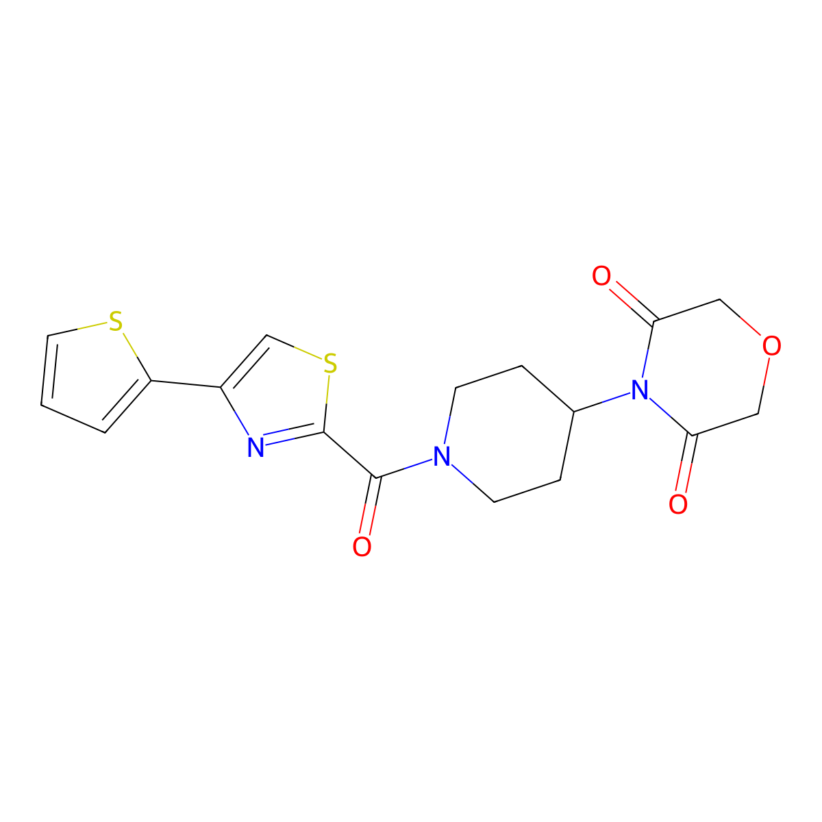 4-(1-(4-(Thiophen-2-yl)thiazole-2-carbonyl)piperidin-4-yl)morpholine-3,5-dione molecular structure, CAS 2034467-42-8