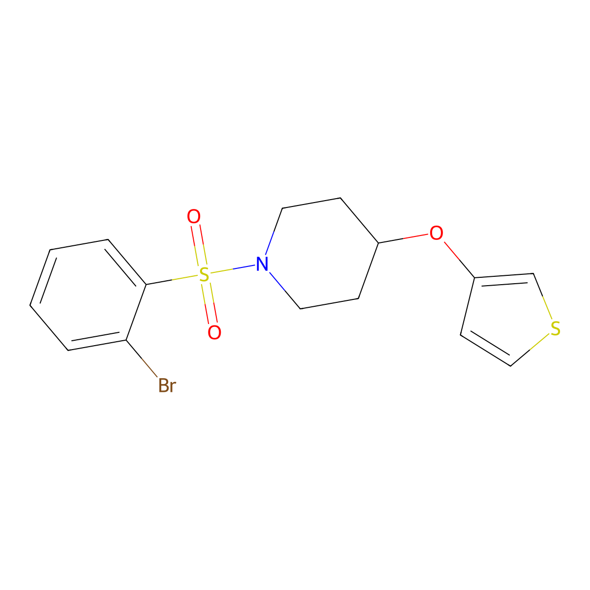 1-((2-Bromophenyl)sulfonyl)-4-(thiophen-3-yloxy)piperidine molecular structure, CAS 2034467-46-2