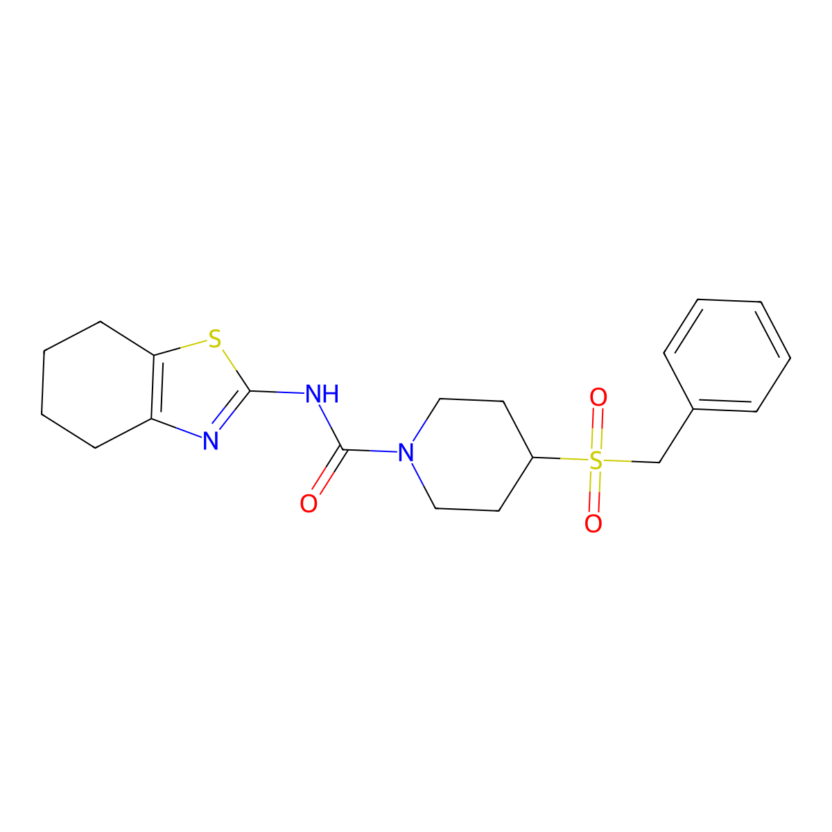 4-(benzylsulfonyl)-N-(4,5,6,7-tetrahydrobenzo[d]thiazol-2-yl)piperidine-1-carboxamide molecular structure, CAS 2034467-48-4