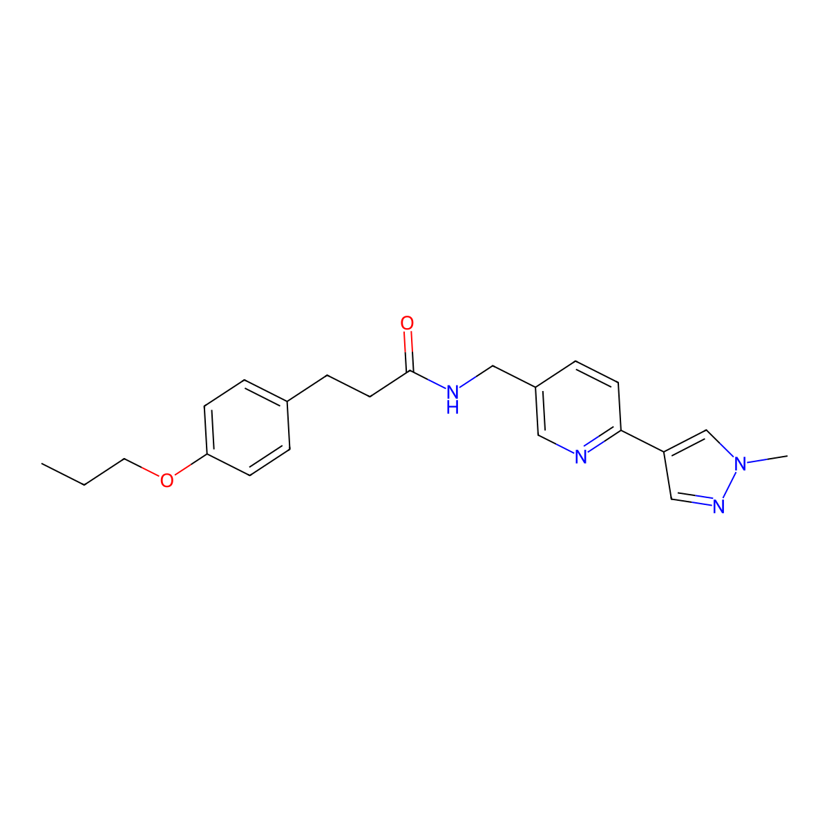 N-((6-(1-methyl-1H-pyrazol-4-yl)pyridin-3-yl)methyl)-3-(4-propoxyphenyl)propanamide molecular structure, CAS 2034467-49-5