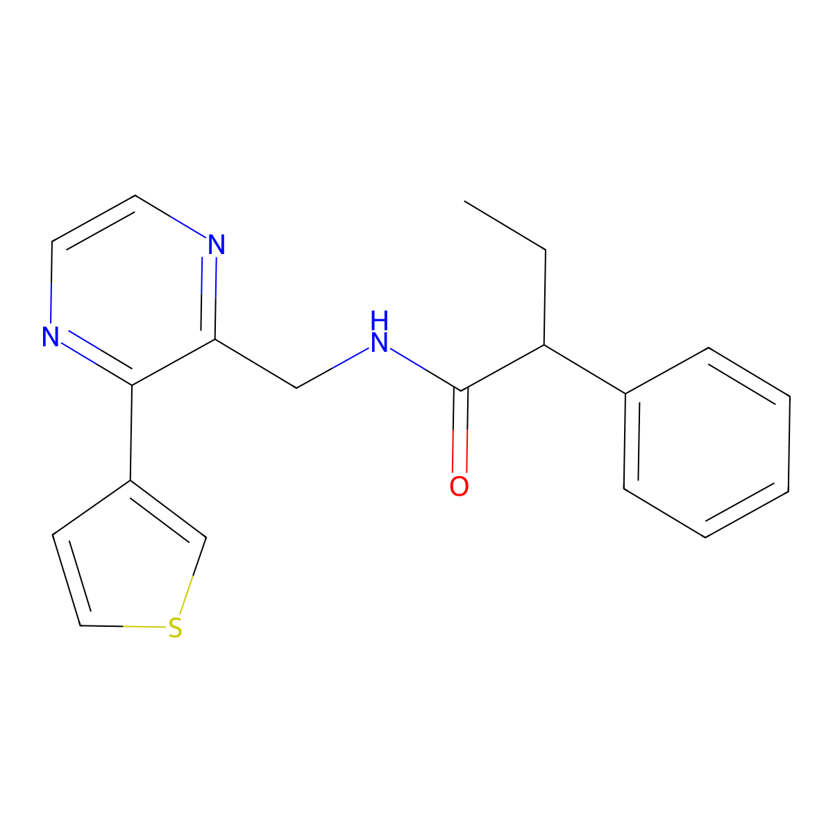 2-phenyl-N-((3-(thiophen-3-yl)pyrazin-2-yl)methyl)butanamide molecular structure, CAS 2034467-50-8