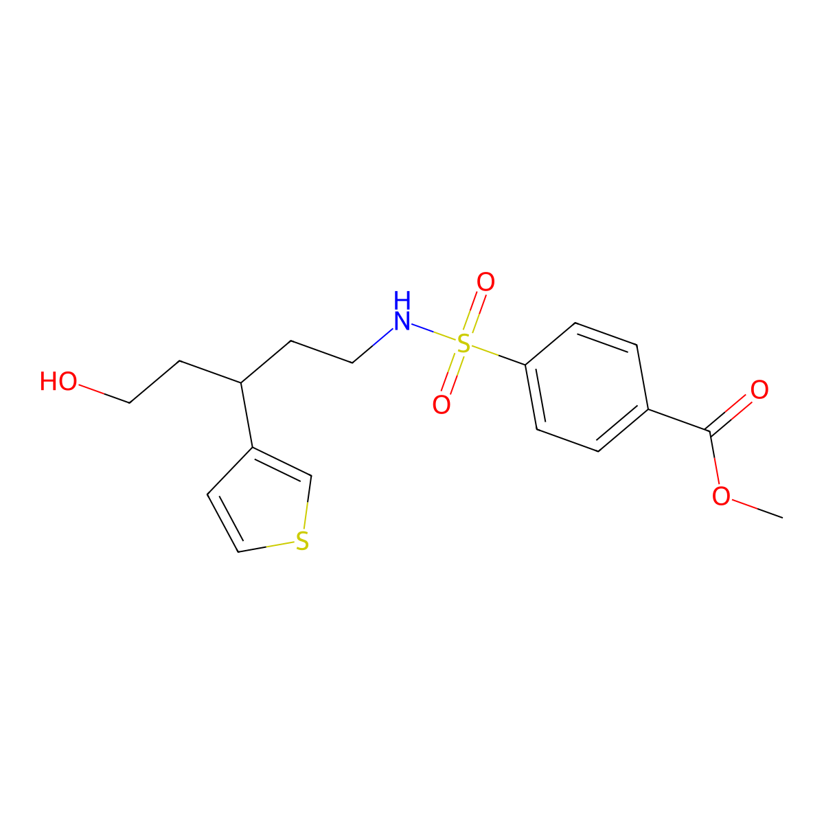methyl 4-(N-(5-hydroxy-3-(thiophen-3-yl)pentyl)sulfamoyl)benzoate molecular structure, CAS 2034467-52-0