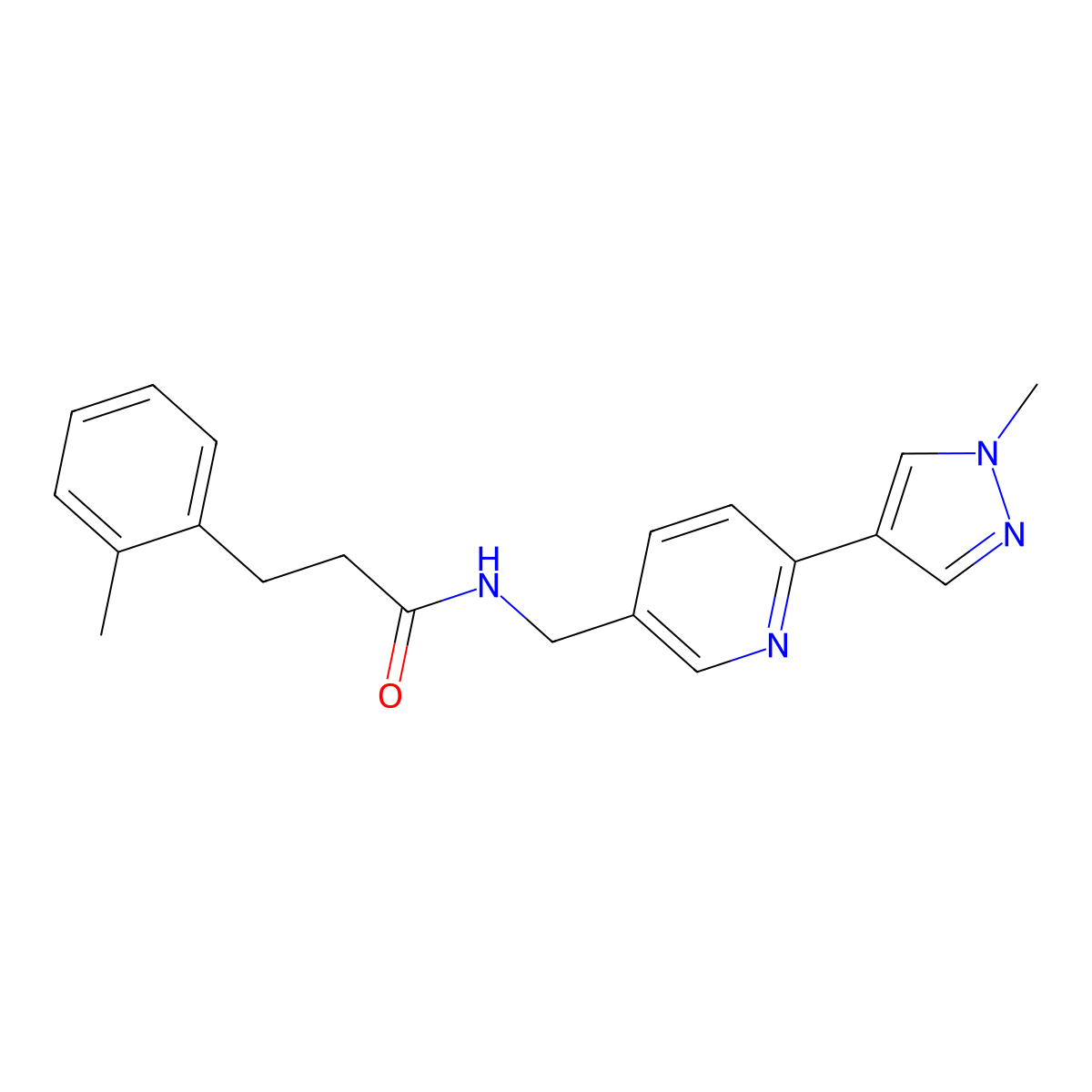 N-((6-(1-methyl-1H-pyrazol-4-yl)pyridin-3-yl)methyl)-3-(o-tolyl)propanamide molecular structure, CAS 2034467-53-1