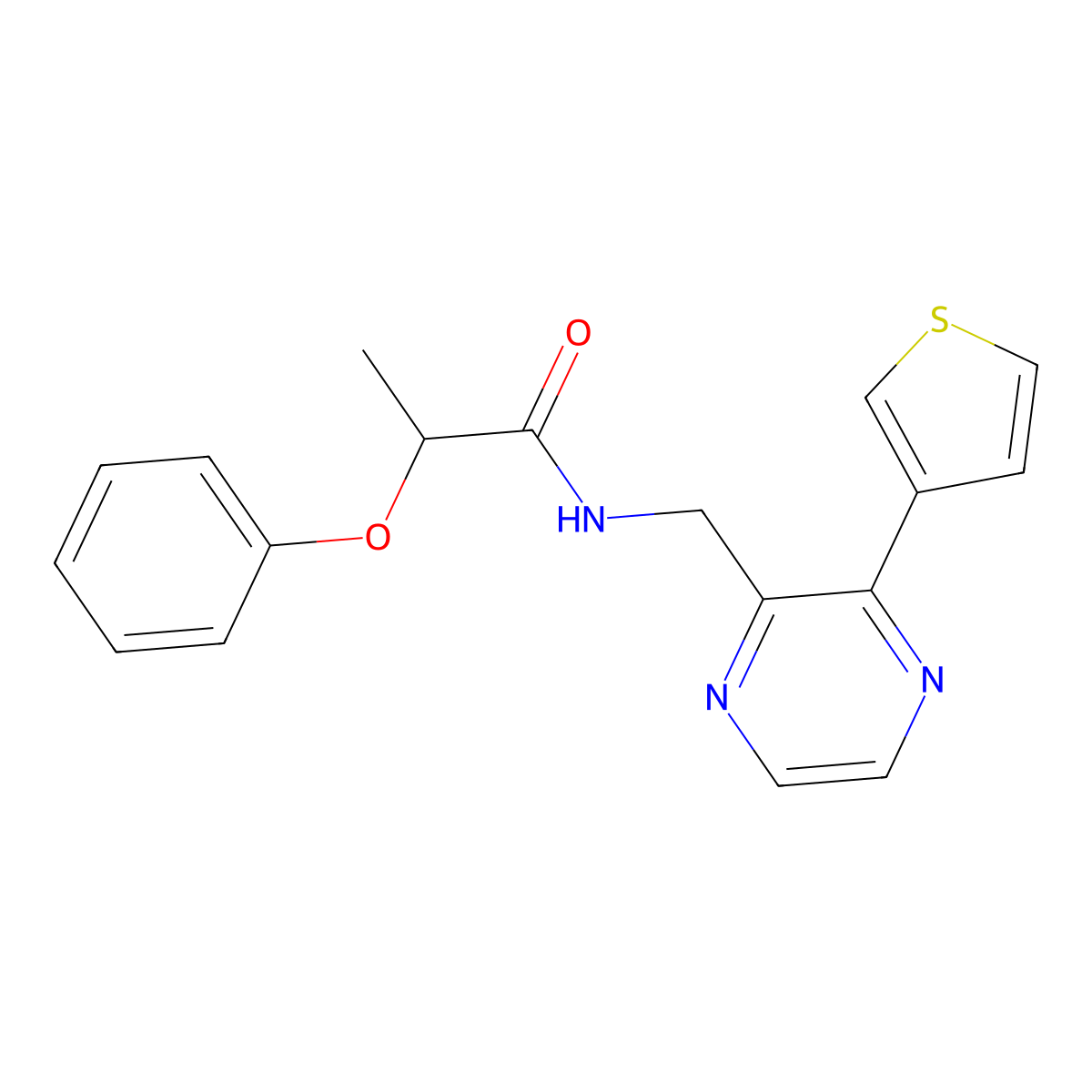 2-phenoxy-N-{[3-(thiophen-3-yl)pyrazin-2-yl]methyl}propanamide molecular structure, CAS 2034467-59-7