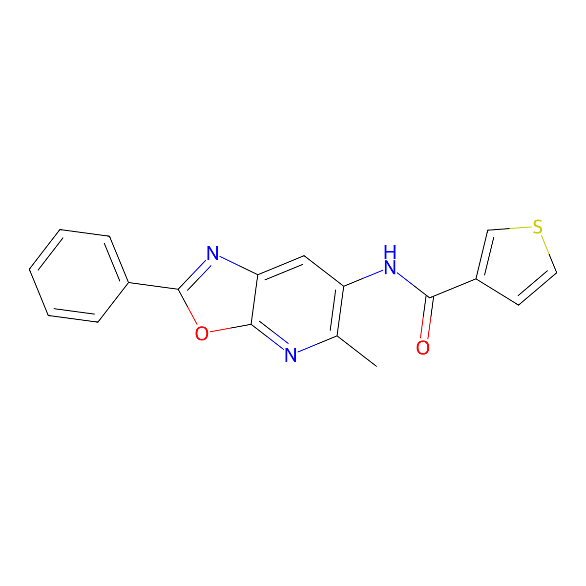 N-(5-methyl-2-phenyloxazolo[5,4-b]pyridin-6-yl)thiophene-3-carboxamide molecular structure, CAS 2034467-60-0