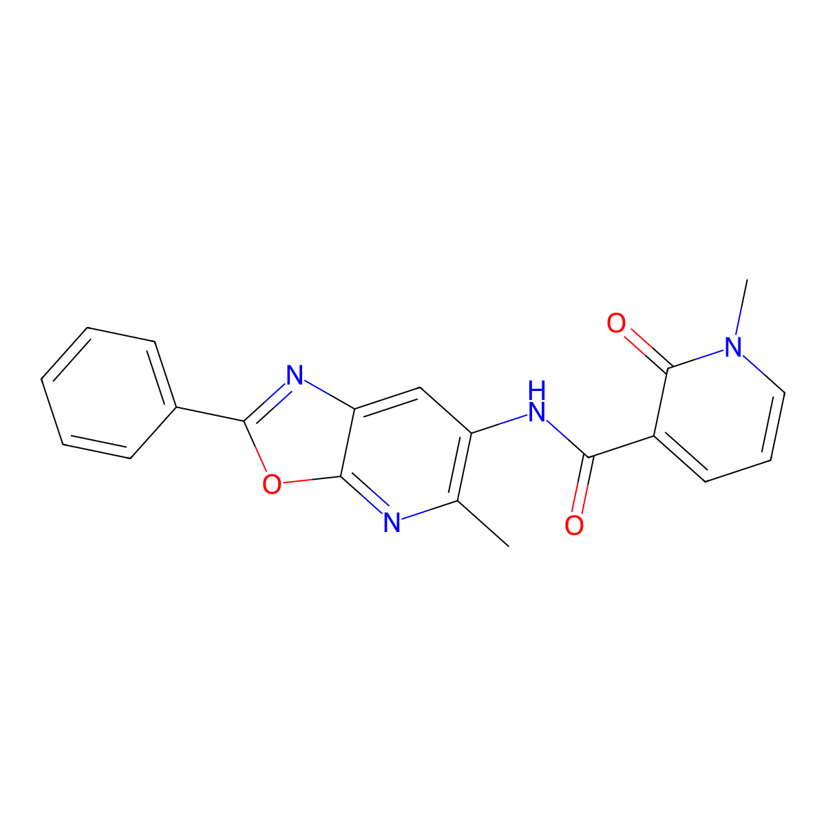 1-methyl-N-(5-methyl-2-phenyloxazolo[5,4-b]pyridin-6-yl)-2-oxo-1,2-dihydropyridine-3-carboxamide molecular structure, CAS 2034467-66-6