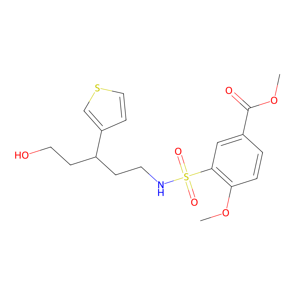 methyl 3-(N-(5-hydroxy-3-(thiophen-3-yl)pentyl)sulfamoyl)-4-methoxybenzoate molecular structure, CAS 2034467-67-7