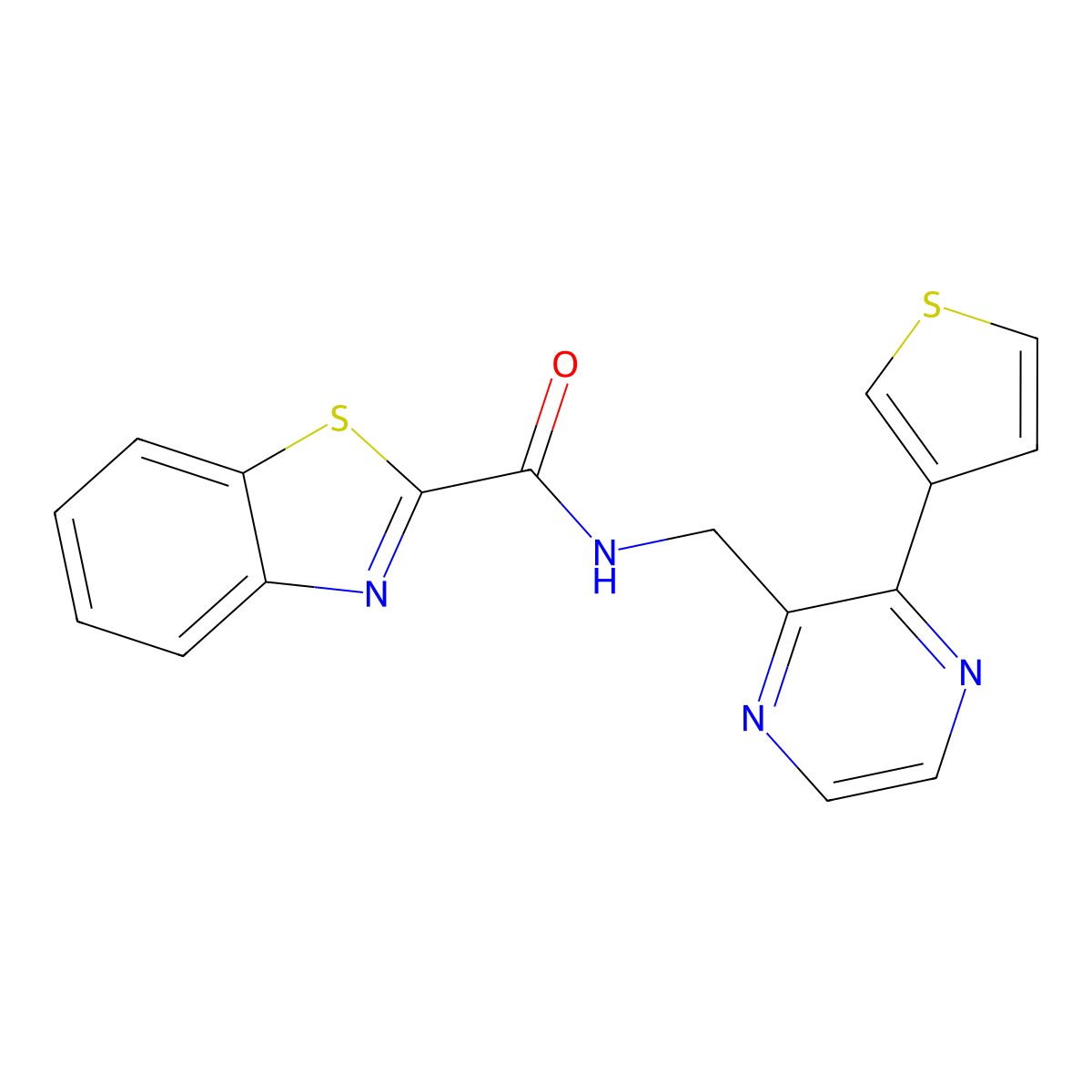 N-((3-(thiophen-3-yl)pyrazin-2-yl)methyl)benzo[d]thiazole-2-carboxamide molecular structure, CAS 2034467-69-9