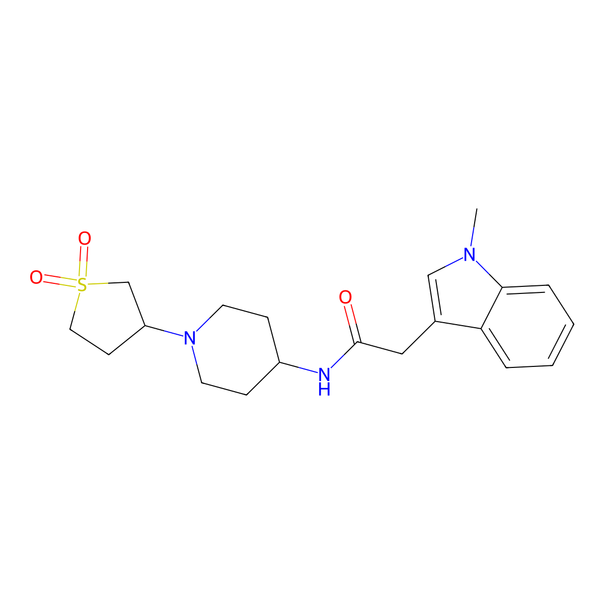 N-(1-(1,1-dioxidotetrahydrothiophen-3-yl)piperidin-4-yl)-2-(1-methyl-1H-indol-3-yl)acetamide molecular structure, CAS 2034467-71-3