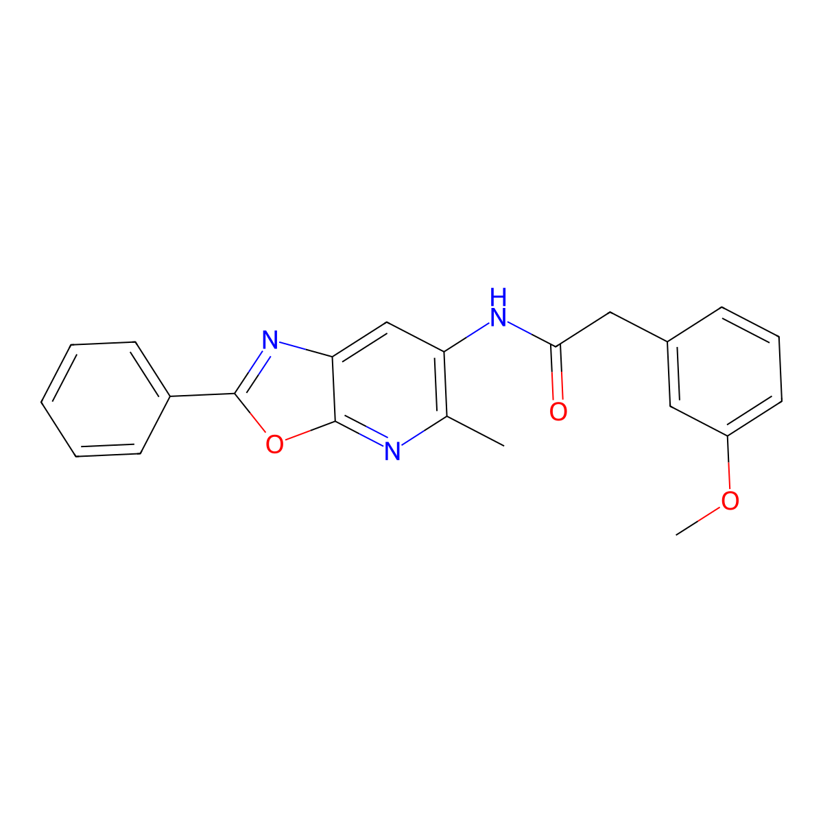 2-(3-methoxyphenyl)-N-(5-methyl-2-phenyloxazolo[5,4-b]pyridin-6-yl)acetamide molecular structure, CAS 2034467-73-5