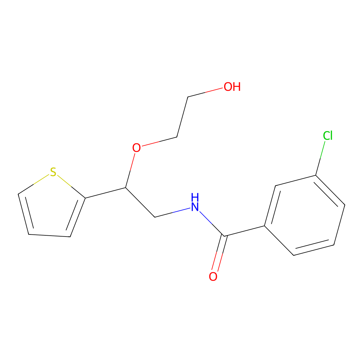 3-chloro-N-[2-(2-hydroxyethoxy)-2-(thiophen-2-yl)ethyl]benzamide molecular structure, CAS 2034467-78-0