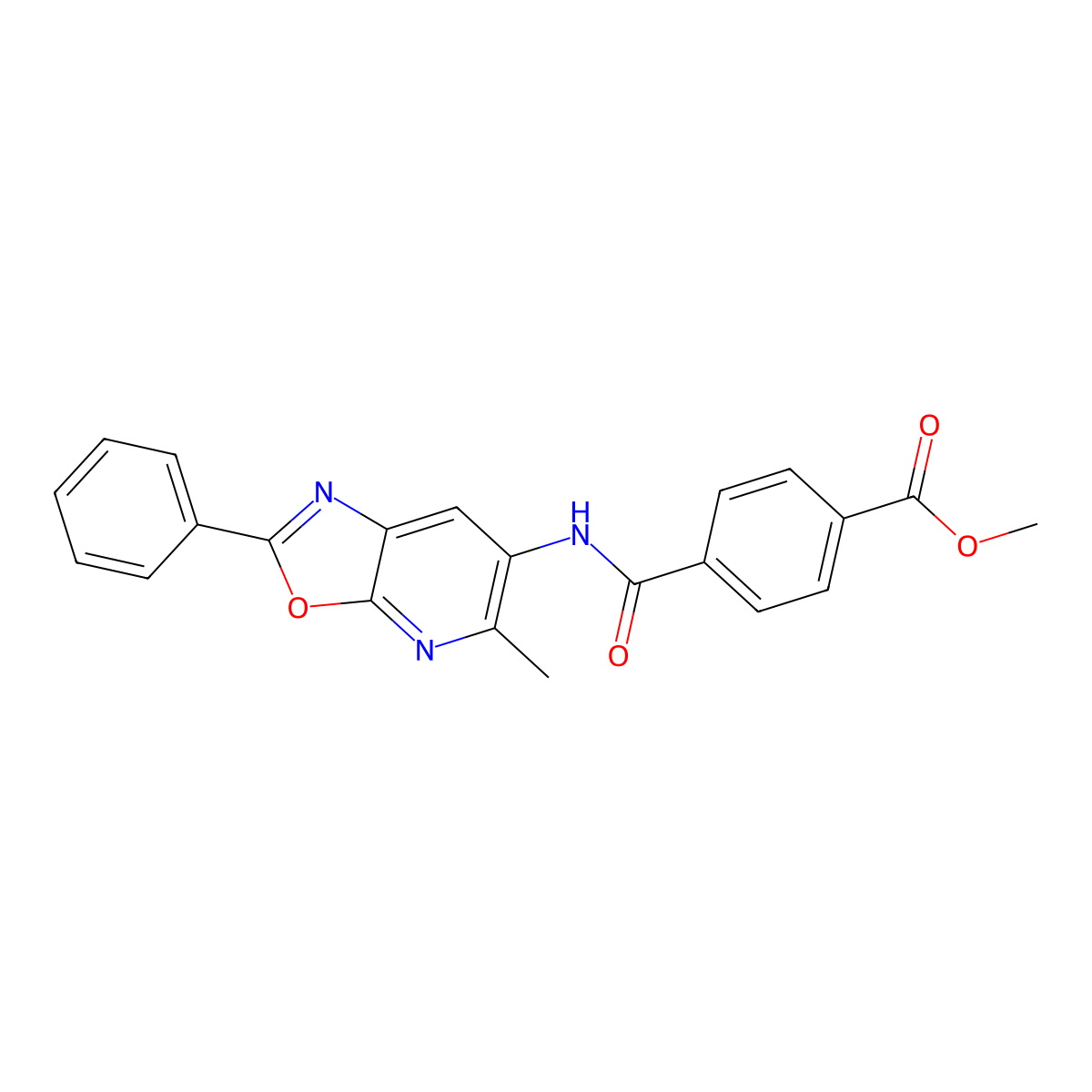 Methyl 4-({5-methyl-2-phenyl-[1,3]oxazolo[5,4-b]pyridin-6-yl}carbamoyl)benzoate molecular structure, CAS 2034467-80-4