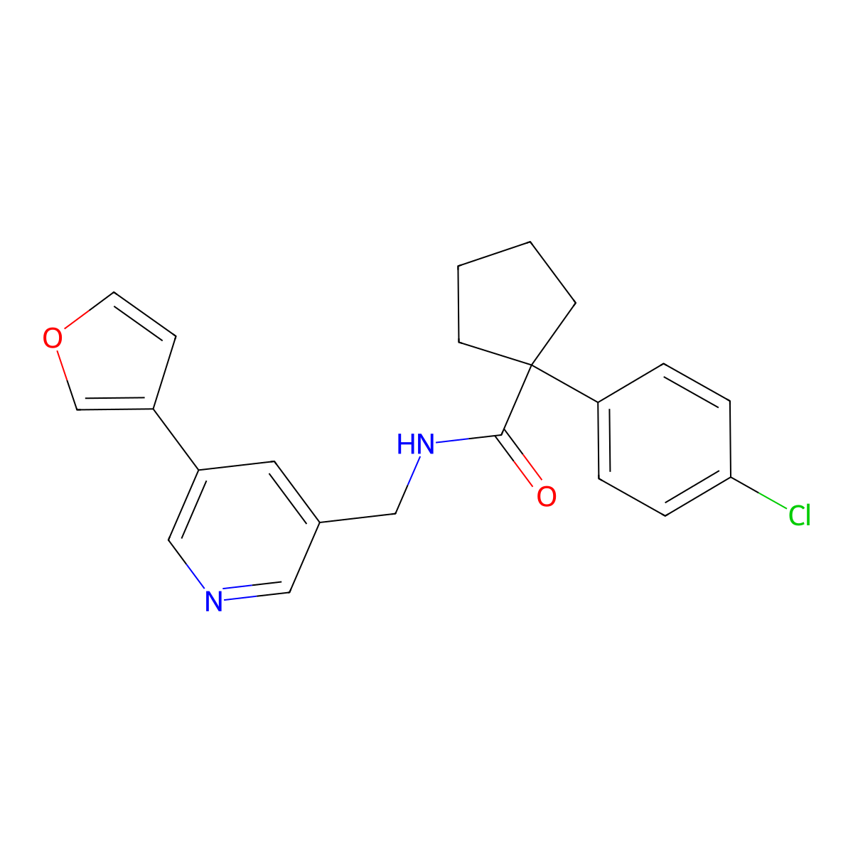 1-(4-chlorophenyl)-N-((5-(furan-3-yl)pyridin-3-yl)methyl)cyclopentanecarboxamide molecular structure, CAS 2034467-81-5