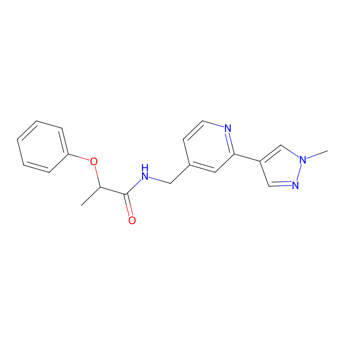 N-{[2-(1-methyl-1H-pyrazol-4-yl)pyridin-4-yl]methyl}-2-phenoxypropanamide molecular structure, CAS 2034467-82-6
