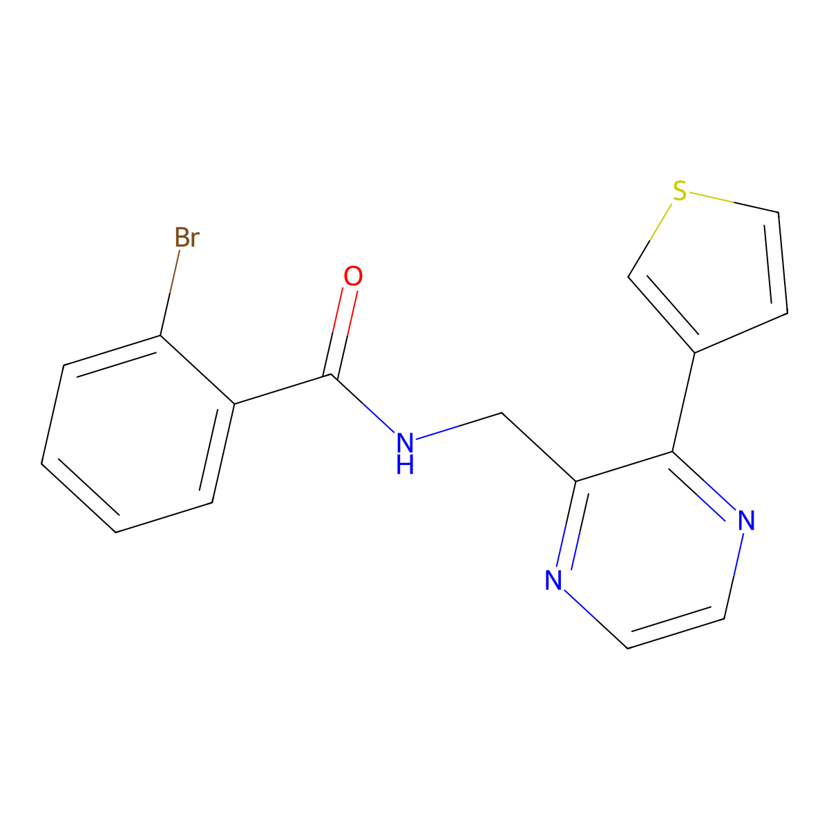 2-bromo-N-{[3-(thiophen-3-yl)pyrazin-2-yl]methyl}benzamide molecular structure, CAS 2034467-83-7