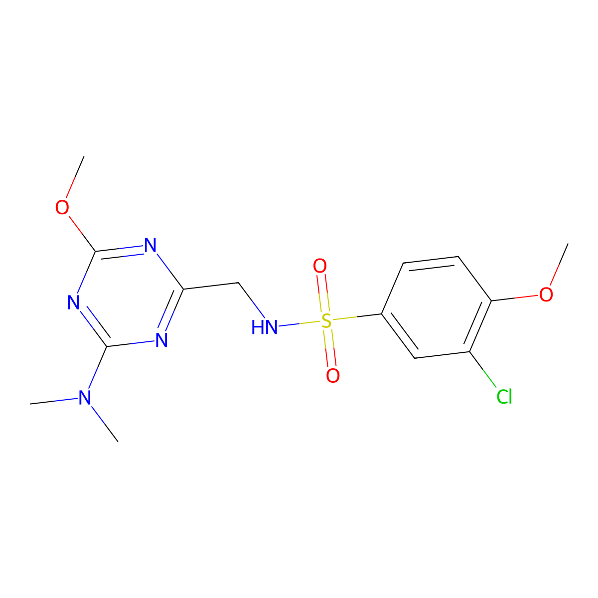 3-chloro-N-((4-(dimethylamino)-6-methoxy-1,3,5-triazin-2-yl)methyl)-4-methoxybenzenesulfonamide molecular structure, CAS 2034467-88-2