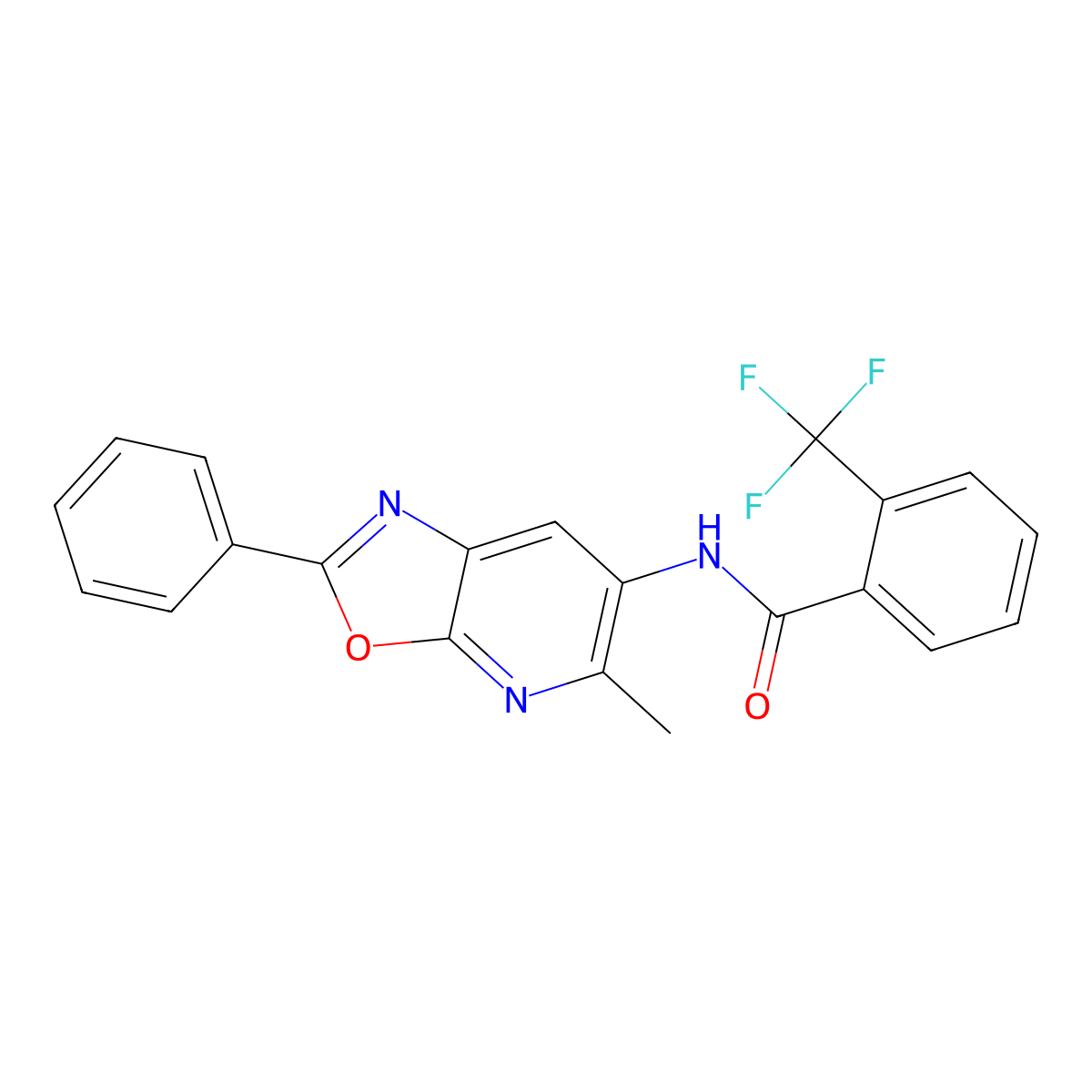 N-(5-methyl-2-phenyloxazolo[5,4-b]pyridin-6-yl)-2-(trifluoromethyl)benzamide molecular structure, CAS 2034467-92-8