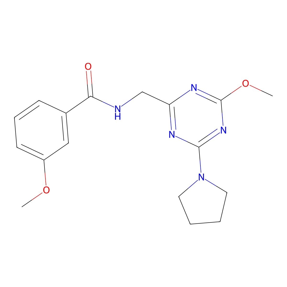 3-methoxy-N-{[4-methoxy-6-(pyrrolidin-1-yl)-1,3,5-triazin-2-yl]methyl}benzamide molecular structure, CAS 2034467-94-0