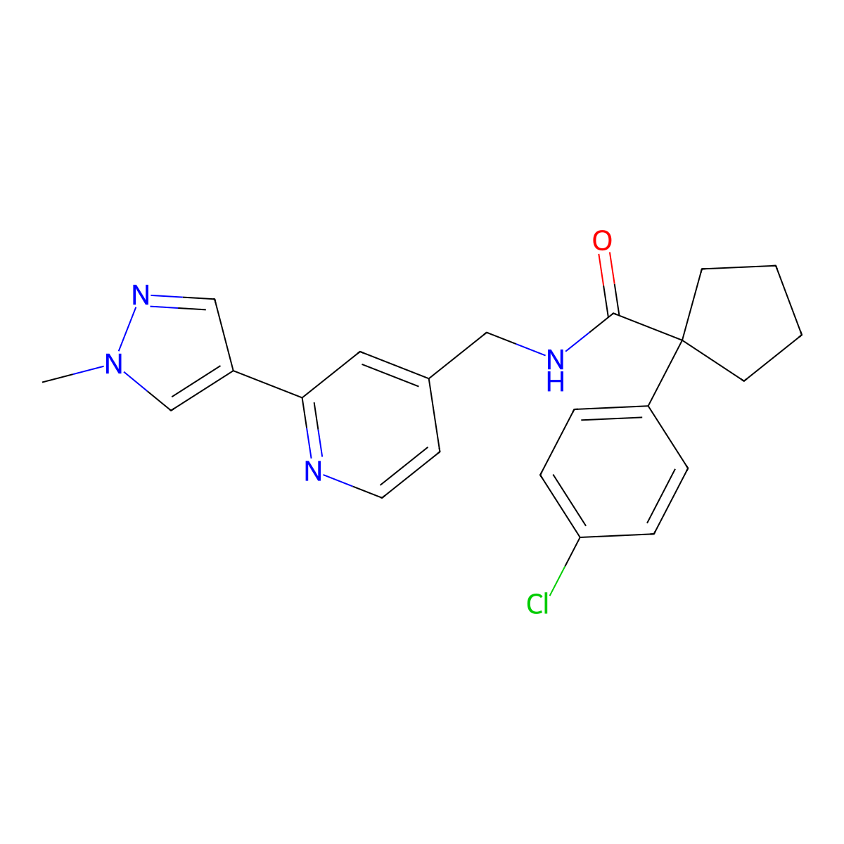 1-(4-chlorophenyl)-N-((2-(1-methyl-1H-pyrazol-4-yl)pyridin-4-yl)methyl)cyclopentanecarboxamide molecular structure, CAS 2034467-96-2